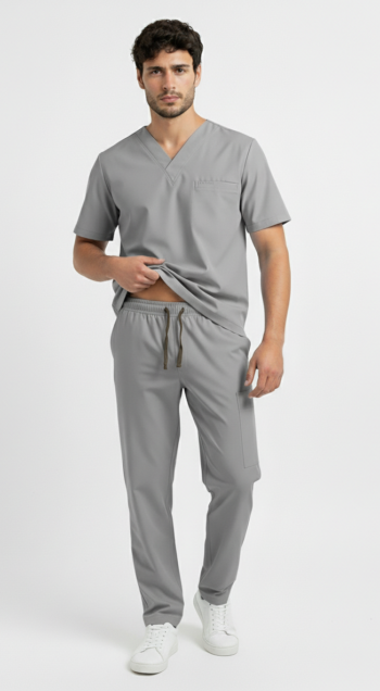 Uniforme antifluido gris para hombre